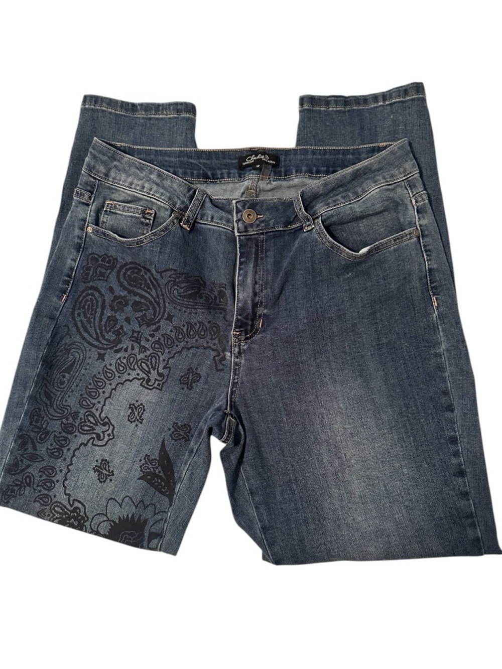 Charlie B Dark Blue Paisley Floral Print Jeans – Size 12